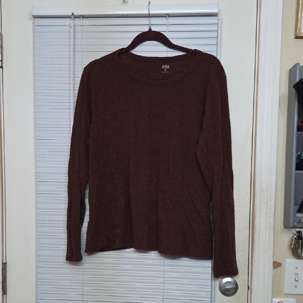 a.n.a Rich Marled Burgundy Long Sleeve Tee